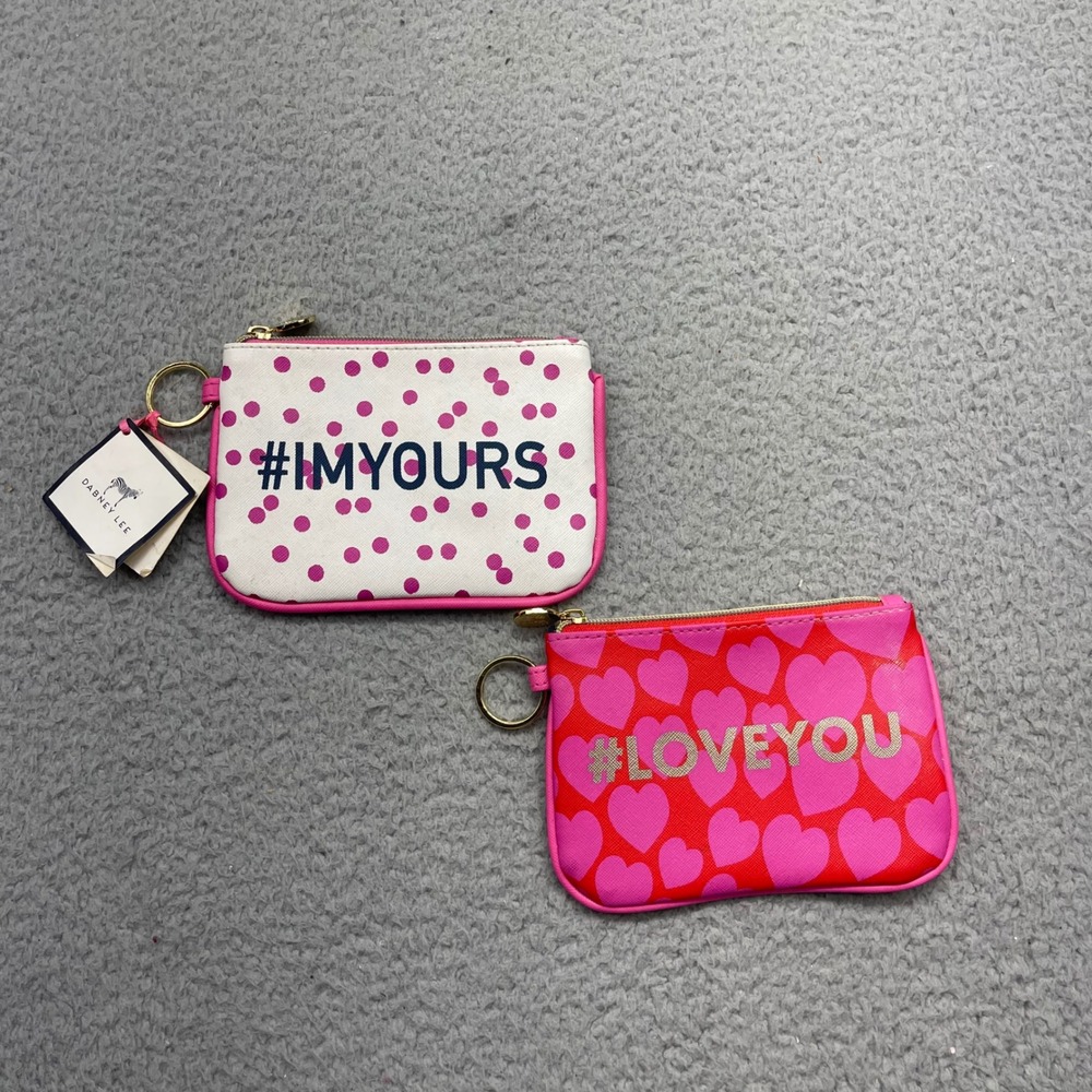 NWT Dabney Lee DL-9619 DL-9621 Pink Heart Polka Dot Pouch Set #LOVEYOU #IMYOURS